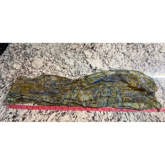 Womens Sheer Rectangle Scarf Olive Green Blue Lightweight Geometric Corpcore - Picture 4 of 6